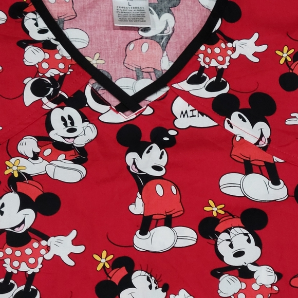 Disney Mickey and Minne Womens sz Lg  Medical Scrub Top Think Mickey - Picture 2 of 8